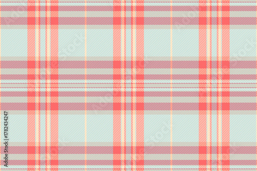 Regular check seamless background, teenage texture tartan vector. Teenager fabric textile plaid pattern in light and red colors.