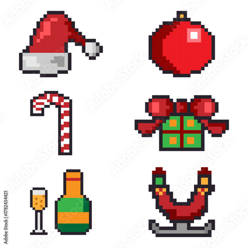 Set of vector pixelated Christmas icons on a white background Free Download Set of vector pixelated Christmas icons on a white background - GFXLoad