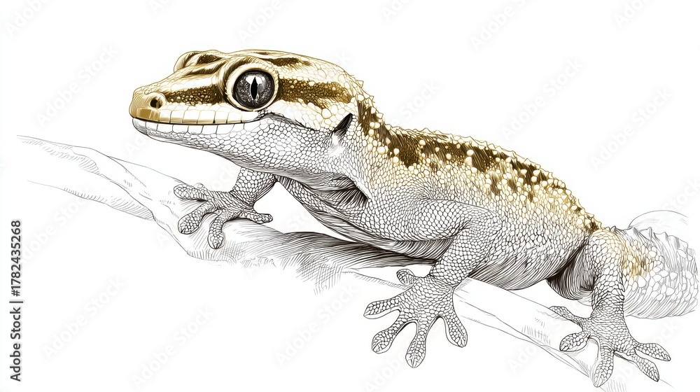 Naklejka premium Realistic Illustration of a Gecko on a Branch in Natural Habitat