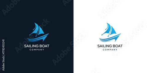 Creative sail boat digital logo design, sailboat logo design with modern style, creative idea logo design technology template, symbol, icon, vector template