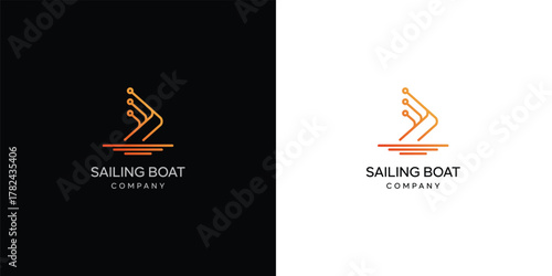 creative sailboat digital logo design, sail boat logo design with modern style, vector logo design technology template	