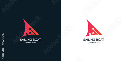 creative sailboat digital logo design, sail boat logo design with modern style, vector logo design technology template	