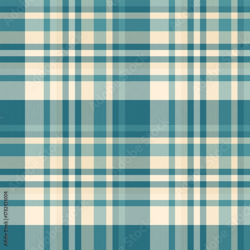 Grungy textile fabric vector, gift card seamless check pattern. Sensual background texture plaid tartan in cyan and light colors.