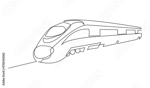 Continuous line drawing of bullet train steam locomotive modern urban transportation editable stroke sketch art vector illustration