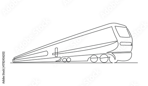 Continuous line drawing of bullet train steam locomotive modern urban transportation editable stroke sketch art vector illustration