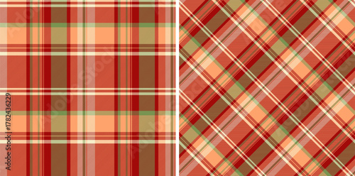 Pattern vector texture of fabric plaid tartan with a seamless textile background check. Set in christmas colors for latest trends in modern everyday fashion prints.