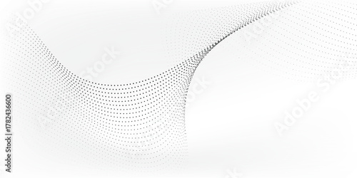 Flowing dots particles nice wave pattern halftone black gradient curve shape isolated futuristic art