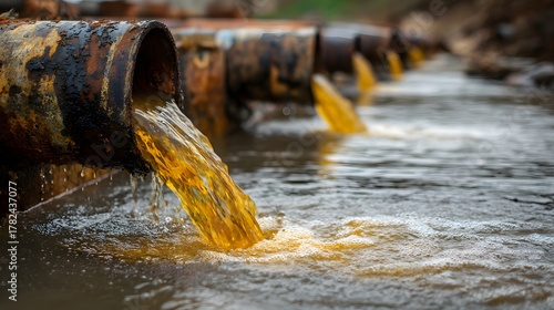 Wallpaper Mural Corroded pipes discharge discolored liquid into a body of water Torontodigital.ca