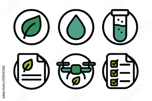Symbols representing environmental monitoring tools and methods for sustainable practices