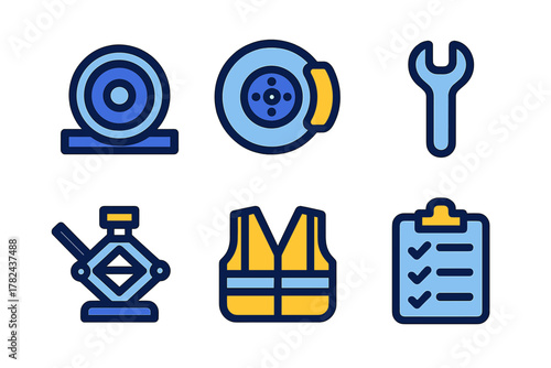 Collection of automotive tools and accessories for vehicle maintenance and repair tasks