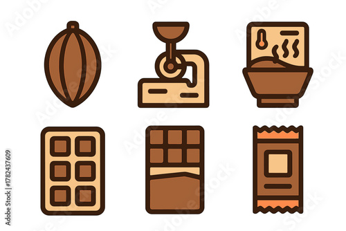 Explore the process of chocolate making from bean to bar with illustrations of the main stages and tools used in production