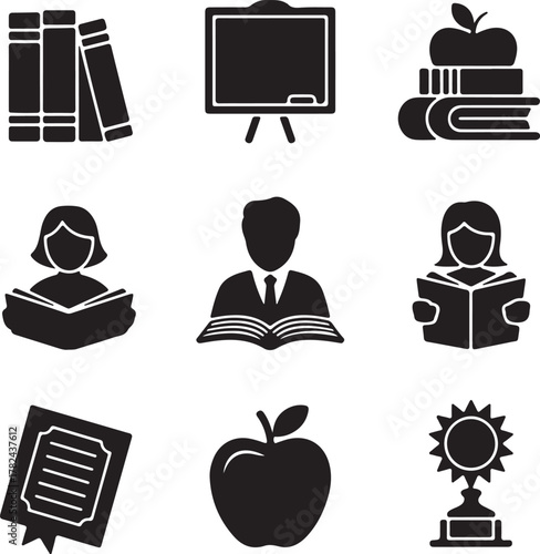 Teachers day icon set silhouette collection