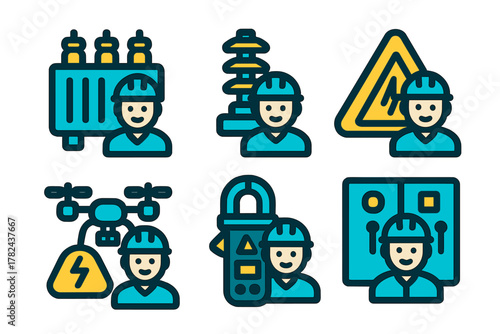Electrical engineers working with various tools and equipment for power systems during a safety-focused project at a construction site