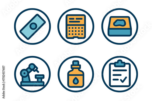 Symbolic representations of various industries, including finance, engineering, and healthcare in a clean design