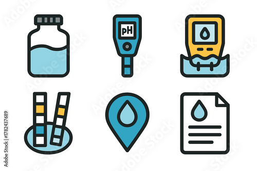 Water testing tools and materials for quality analysis in environmental science