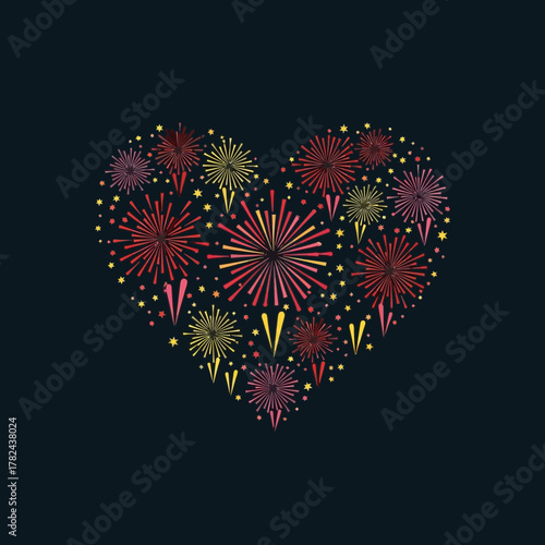 Heart shape formed by flowers with red pink yellow and green colors.