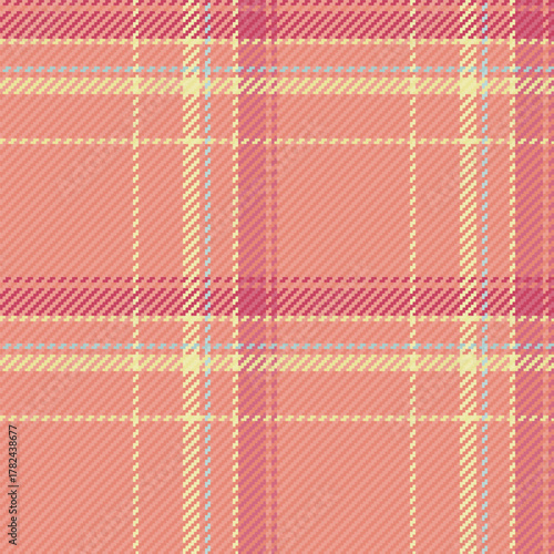 Bandanna check texture textile, quilt plaid pattern background. Flow tartan vector fabric seamless in red and pale goldenrod colors.