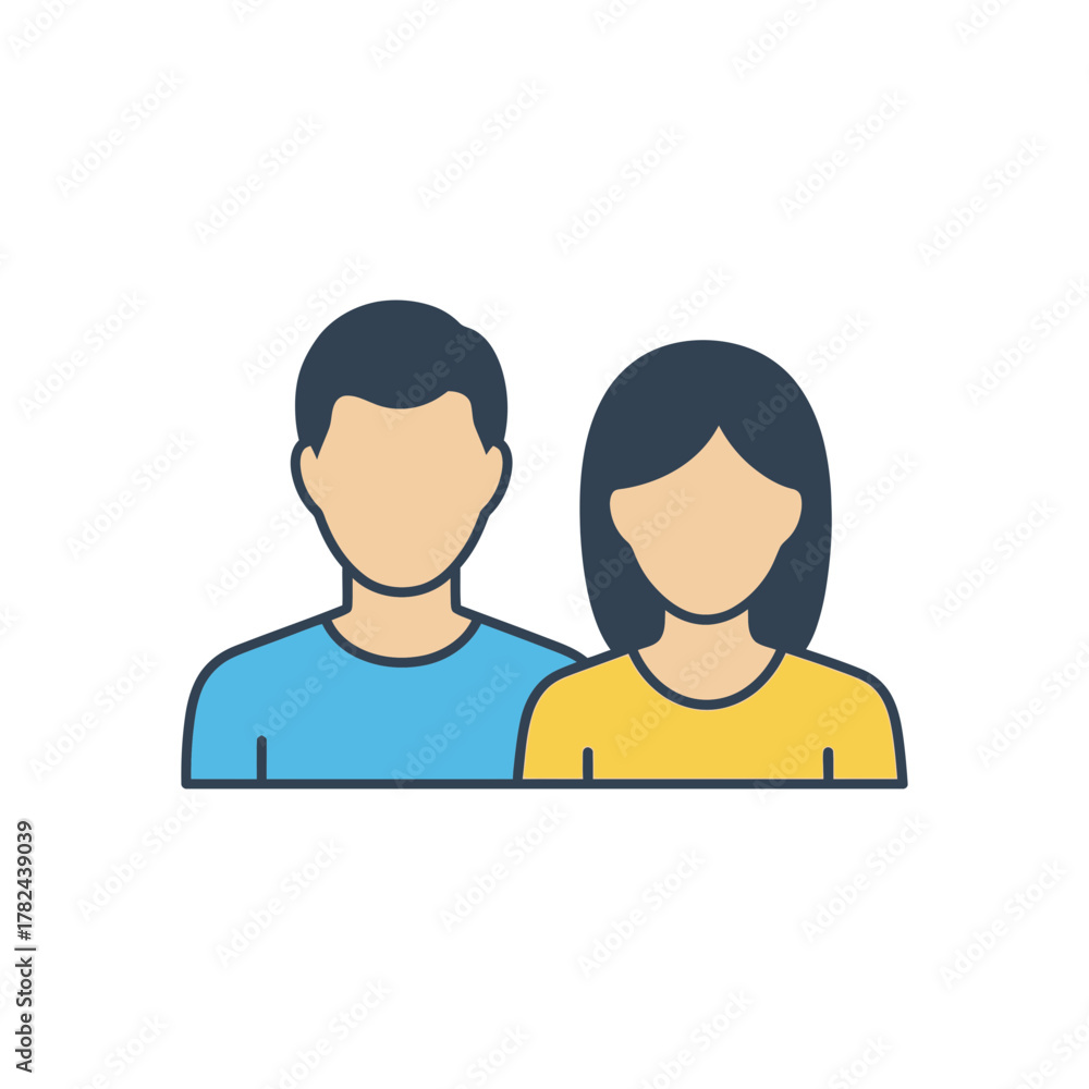 Fototapeta premium Two people icon man and woman simple flat design vector illustration.