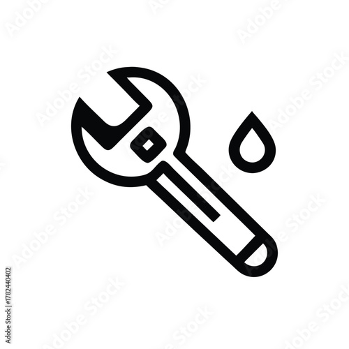 Water leak repair icon featuring a wrench and a droplet symbolizing plumbing and maintenance services