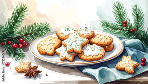Delicious homemade Christmas cookies beautifully arranged on a white plate.
