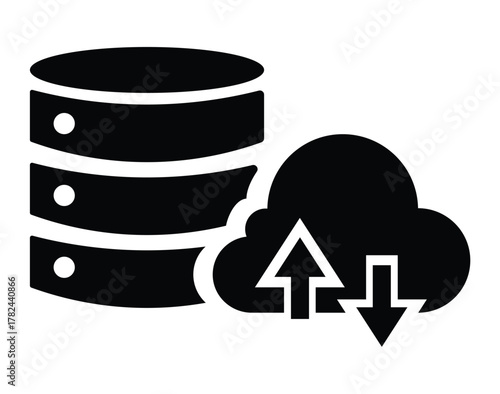 Data backup and synchronization vector, cloud storage and server illustration