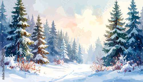 Winter Wonderland - Snow-Covered Trees in a Serene Landscape.