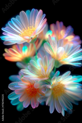 neon flowers with pastel colors, smooth move design, photorealism