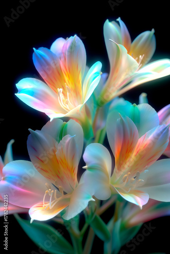neon flowers with pastel colors, smooth move design, photorealism