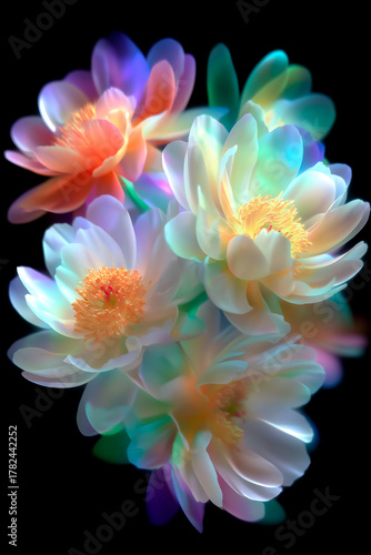 neon flowers with pastel colors, smooth move design, photorealism