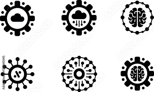 Vector icons representing cloud computing artificial intelligence and data processing in a modern style