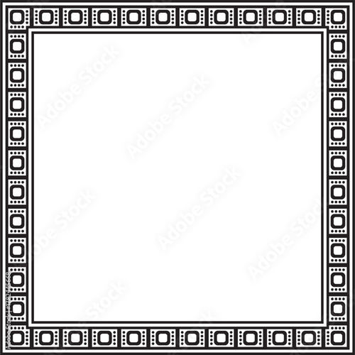 Vector black monochrome square Egyptian ornament. Rectangle, frame, ancient Egypt.Pattern of lotus flowers and sun. Template for stained glass