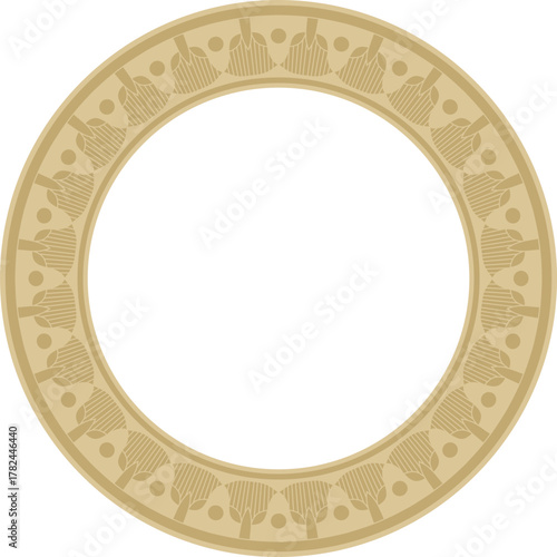 Vector golden round Egyptian ornament. Circle, frame, ring of ancient Egypt.Pattern of lotus flowers and sun