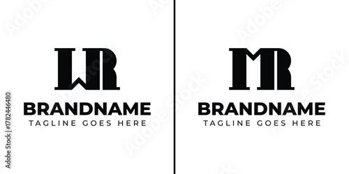 Letters MR and WR Monogram Logo Set, suitable for any business with MR RM WR RW initials