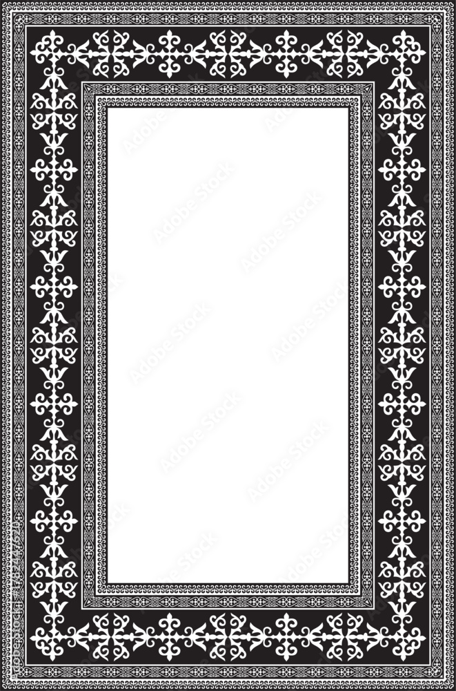 Obraz premium Vector black monochrome square Kazakh national ornament. Ethnic pattern of the peoples of the Great Steppe,