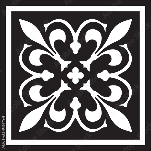 Vector black monochrome ancient Roman ornament elements. Classic European parts of patterns. Lilies and crowns