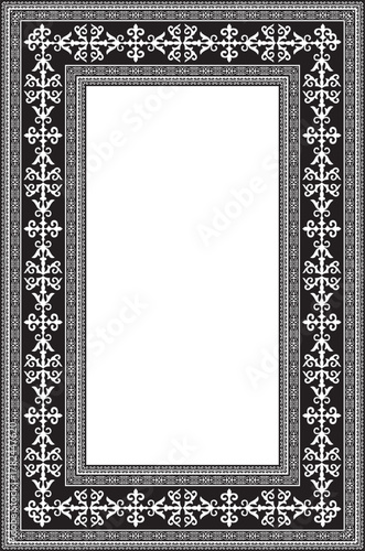 Vector black monochrome square Kazakh national ornament. Ethnic pattern of the peoples of the Great Steppe,