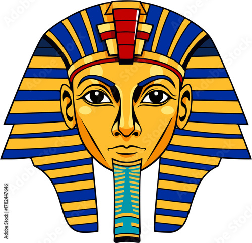 Ancient Egyptian Pharaoh Mask Vector Illustration – Gold and Blue Nemes Headdress King Tut Icon