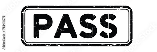 Distressed black stamp with the word pass