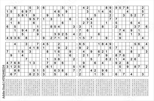 Sudoku game set with answers Simple vector design