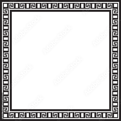 Classic greek black monochrome square ornament. Vector pattern, ancient hellenic rectangle. European border.