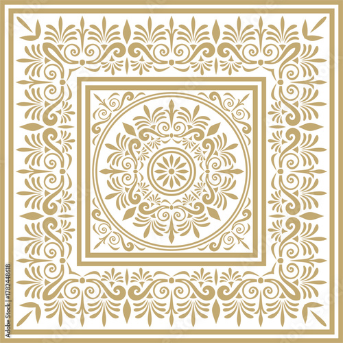 Classic Greek golden square ornament. Vector pattern, ancient Hellenic rectangle. European border.