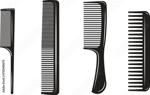 Set Of Four Silhouette Hair Combs Vector Illustration