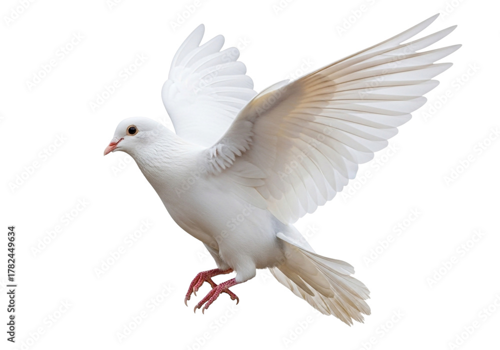 Fototapeta premium White dove flying isolated on transparent background
