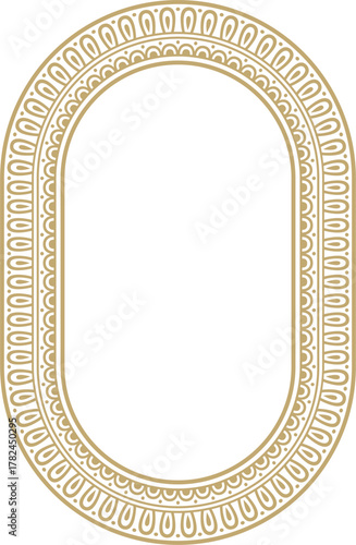 Classic Greek golden round oval ornament. Vector pattern, circle of ancient Hellenes. European border - ring.