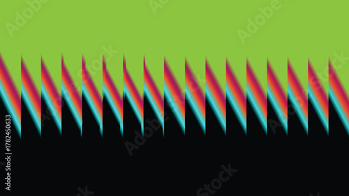 Abstract spiked color pattern: lime to black gradient with sharp triangular motifs for design and background stock photo

