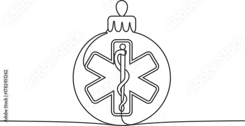 Christmas ornament with star of life medical symbol line art holiday design