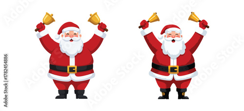 Two cheerful Santas ringing golden bells, spreading holiday cheer and festive spirit