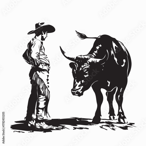 Matador and Bull Facing Each Other in Silhouette Vector Design