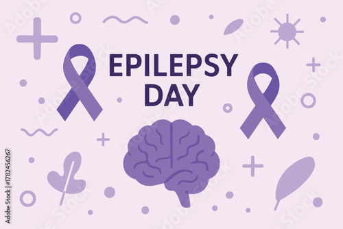Epilepsy Day illustration with awareness ribbon and brain symbol