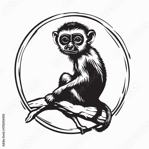 Wild Monkey Sitting on Tree Vector Illustration on white background
